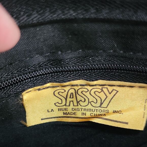 VTG Leather Black Clutch Purse Bag Wallet LaRue Sassy Wrist Strap Mirror Y2K 90s - Picture 7 of 15